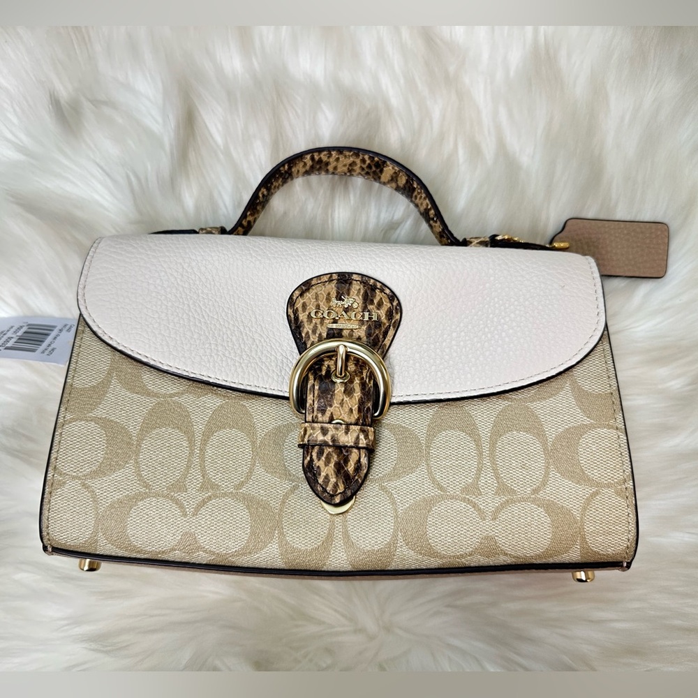 NWT $400 Original COACH Kleo Top Handle In Blocked Signature Leather Khaki Xbody